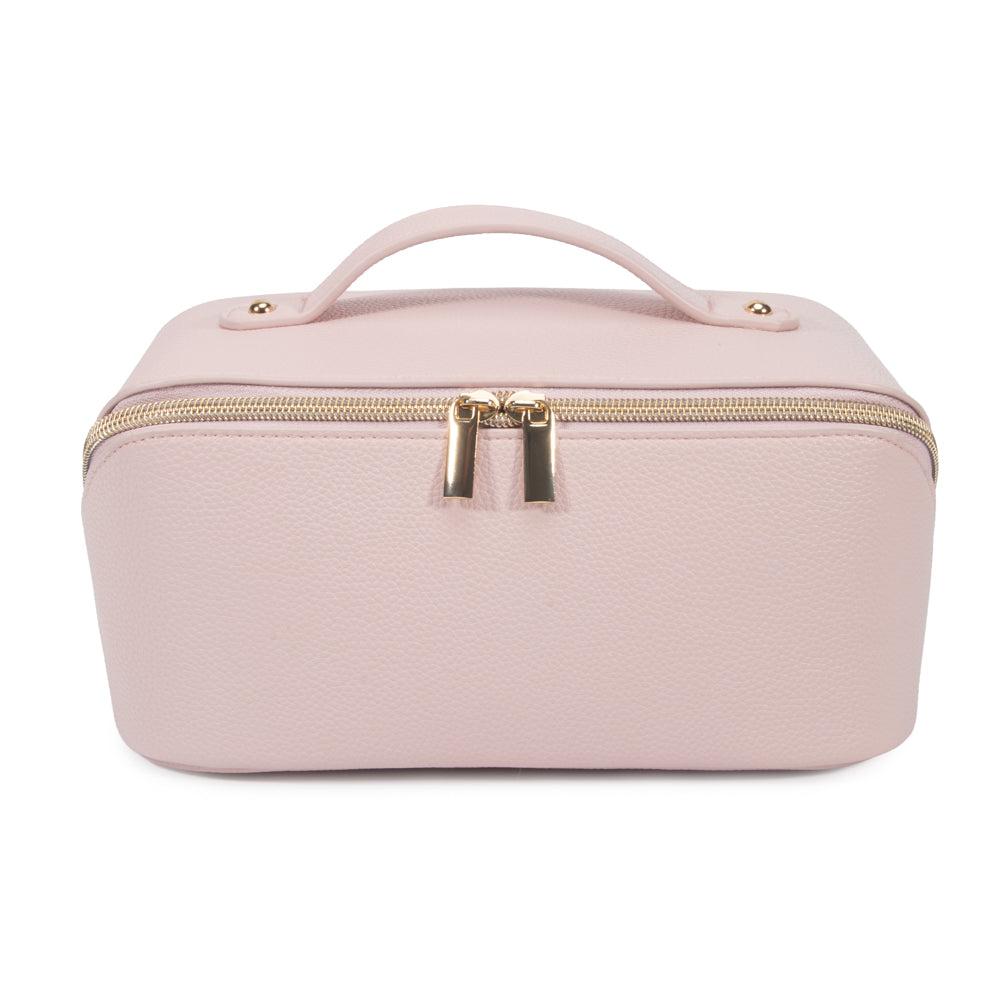 zipped up Leah Cosmetic & Toiletry Bag in pale pink