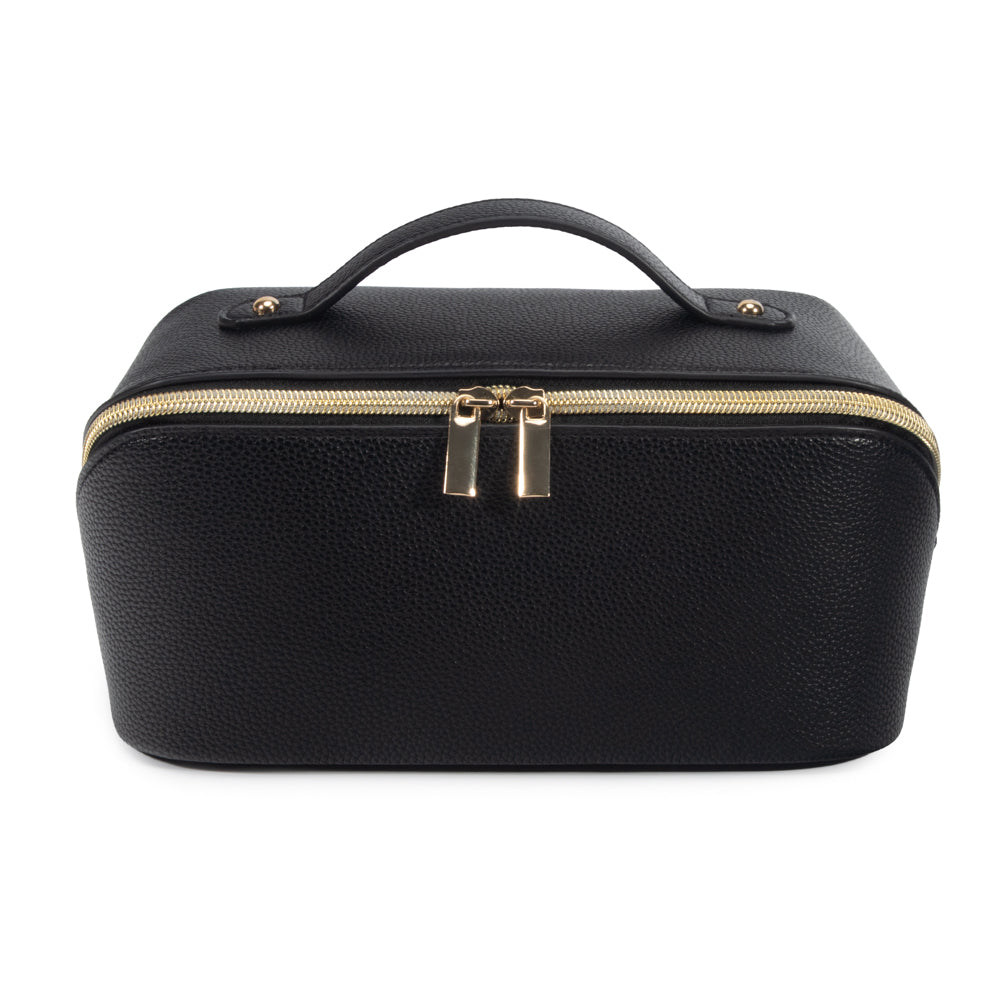 zipped up Leah Cosmetic & Toiletry Bag in black