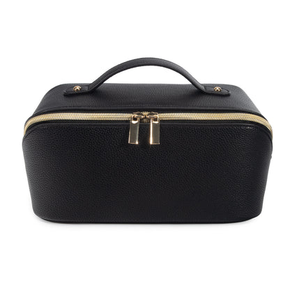 zipped up Leah Cosmetic & Toiletry Bag in black