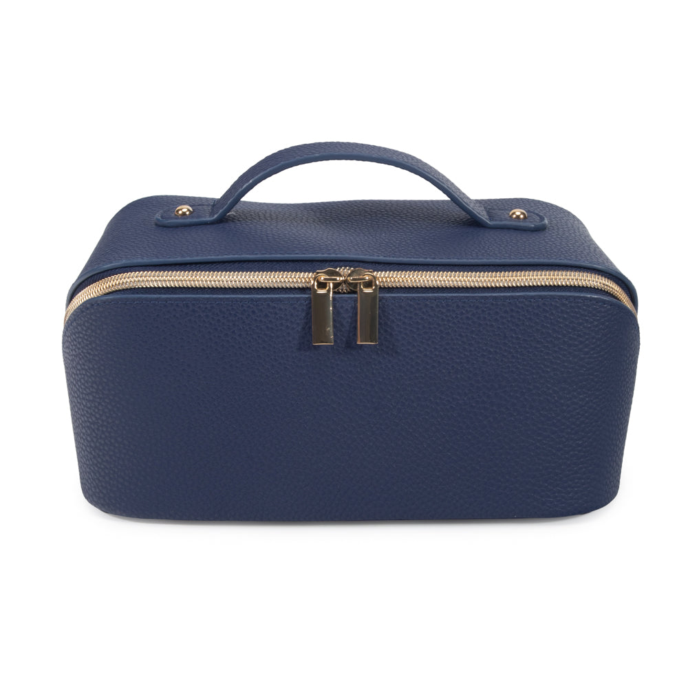 zipped up Leah Cosmetic & Toiletry Bag in navy
