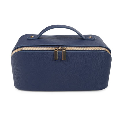 zipped up Leah Cosmetic & Toiletry Bag in navy