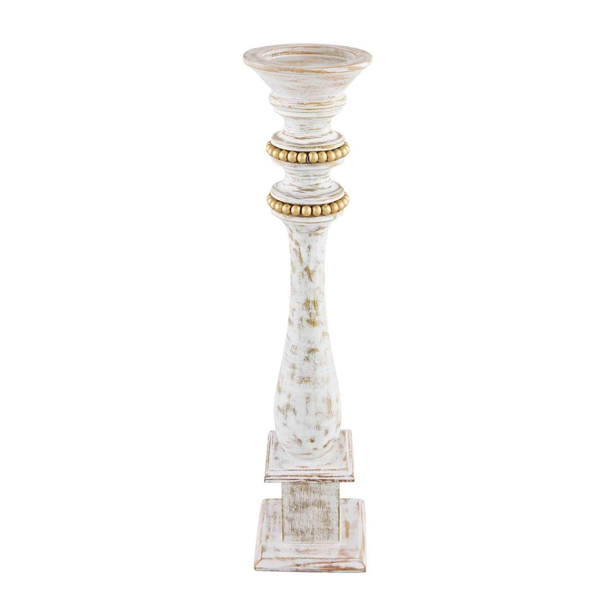 large gold bead candlestick displayed against a white background