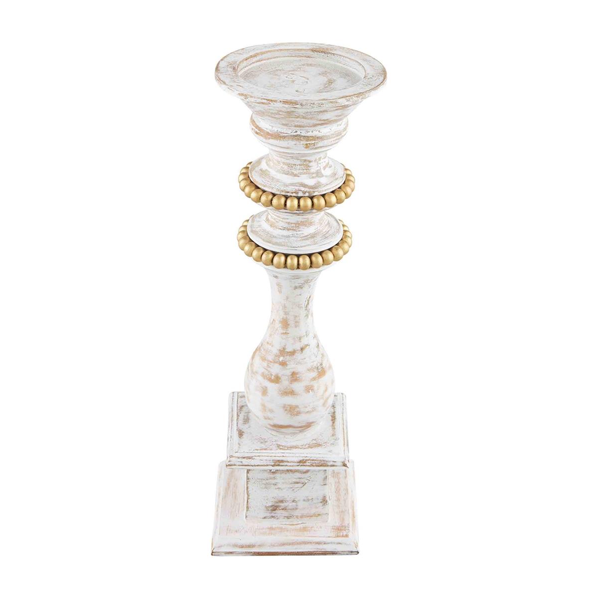 small gold bead candlestick displayed against a white background