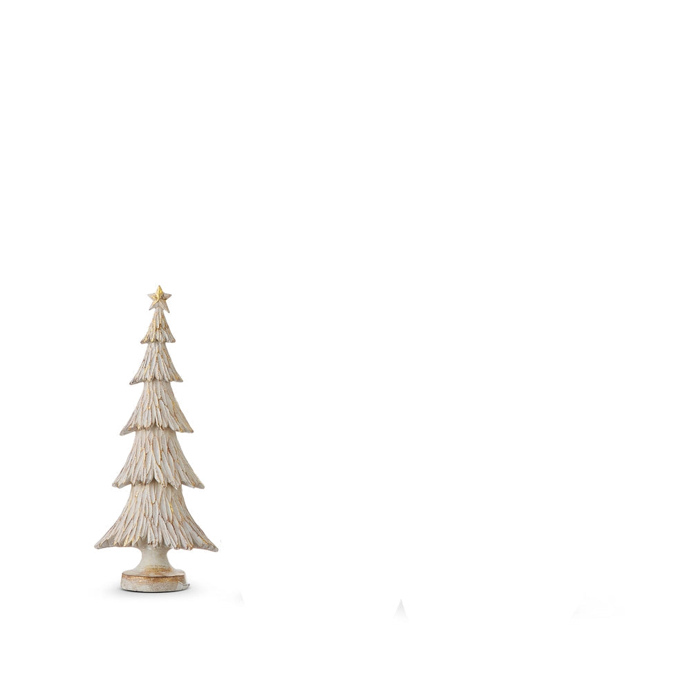 smallest golden tree with tired design and star on top shown on a white background