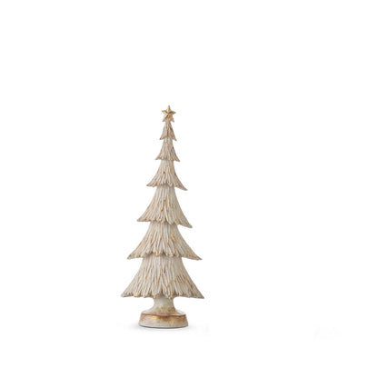 medium sized golden tree with tired design and star on top shown on a white background