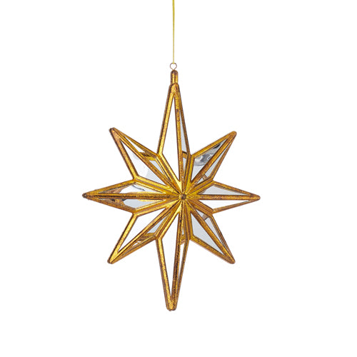 medium mirrored star ornament with gold trim.