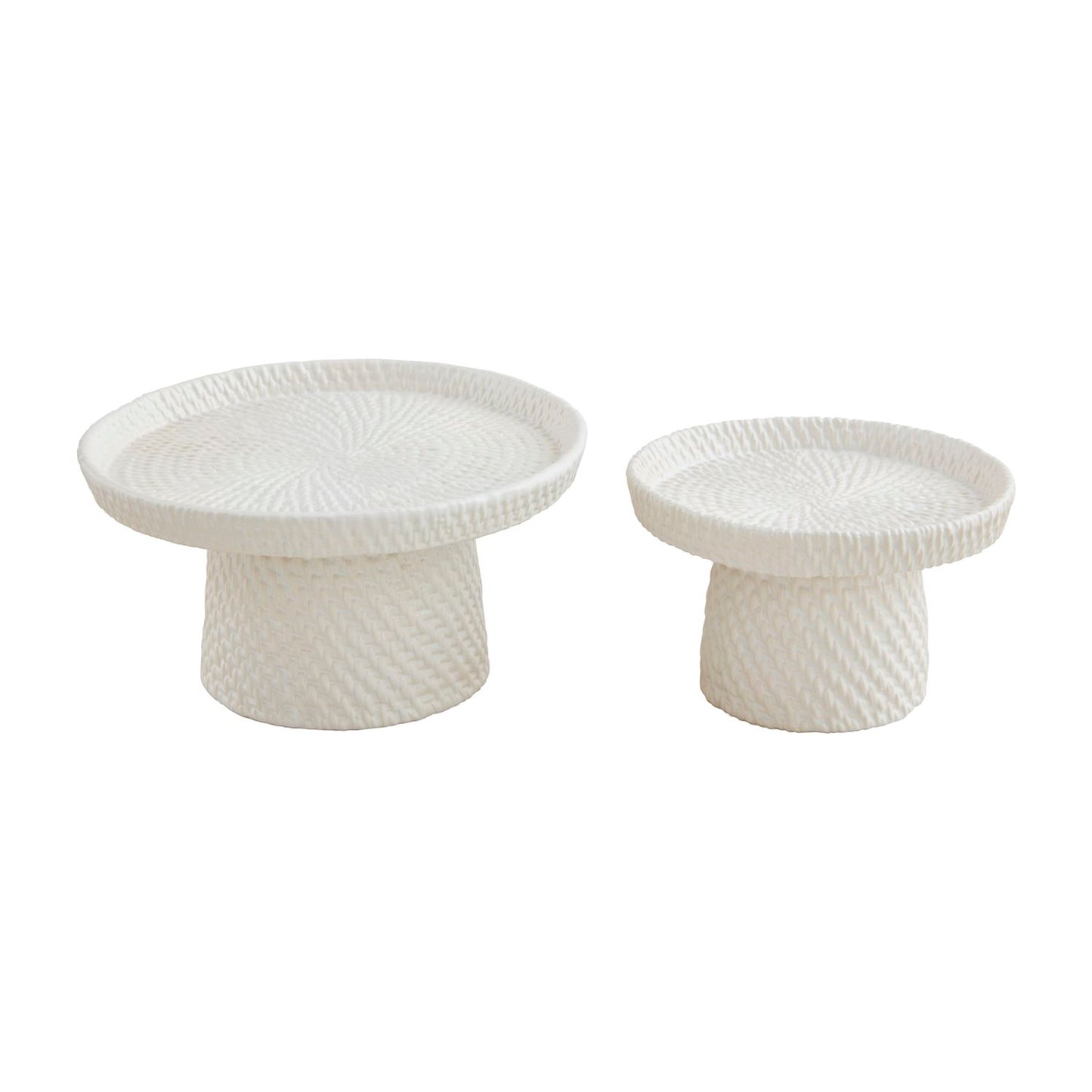 Two sizes of stoneware pedestals shown on a white background.