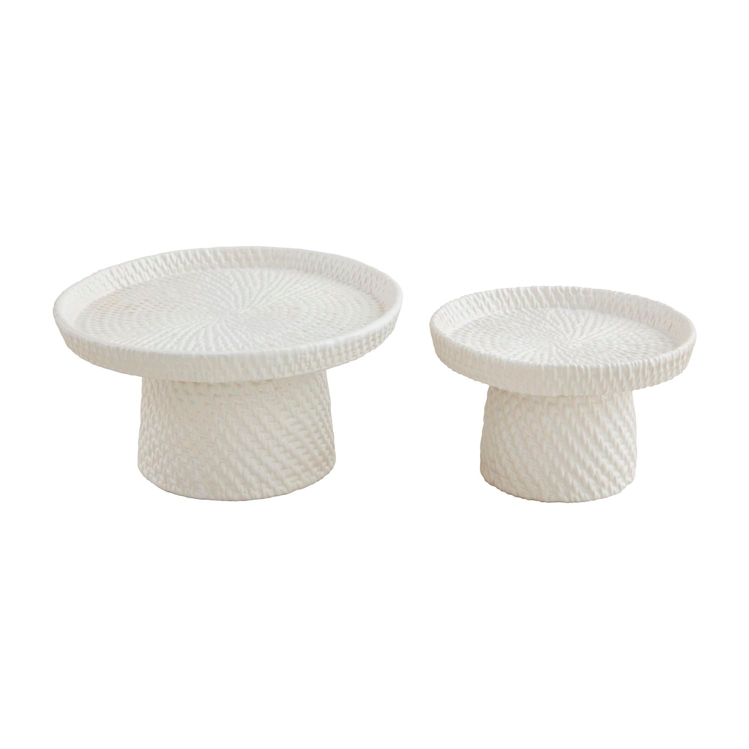 Two sizes of stoneware pedestals shown on a white background.