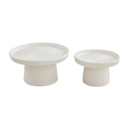 Two sizes of stoneware pedestals shown on a white background.