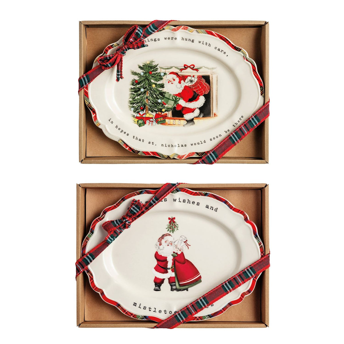 2 sentiment plates in their boxes on a white background
