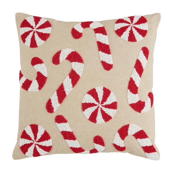 beaded candy canes on a  natural cotton pillow