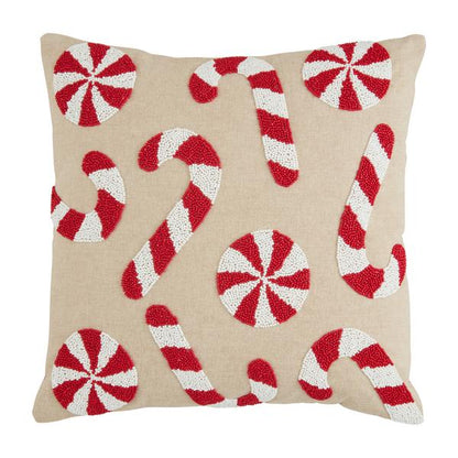 beaded candy canes on a  natural cotton pillow