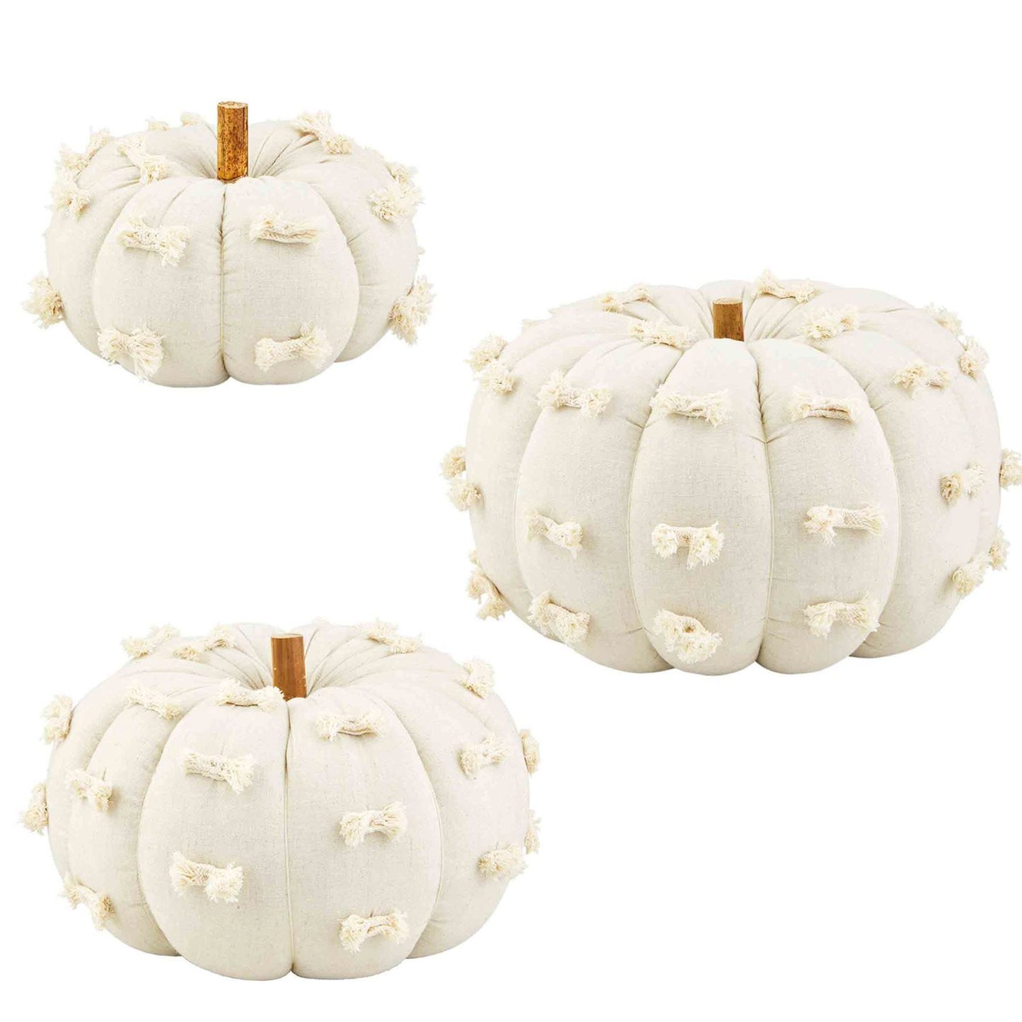 3 sizes of cloth pumpkins on a white background.