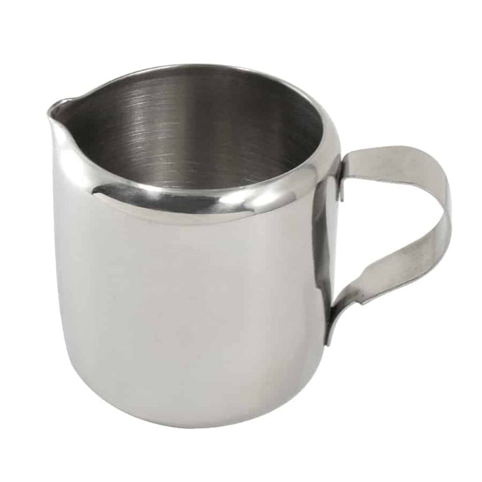 Stainless steel mini pitcher on a white background