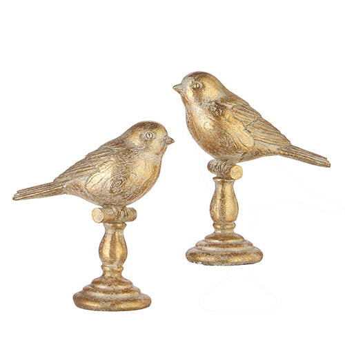 2 golden birds on finials arranged on a white background.