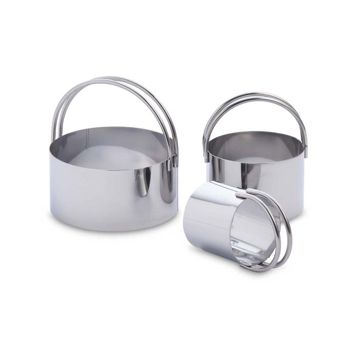 3 sizes of cookie cutters arranged on a white background