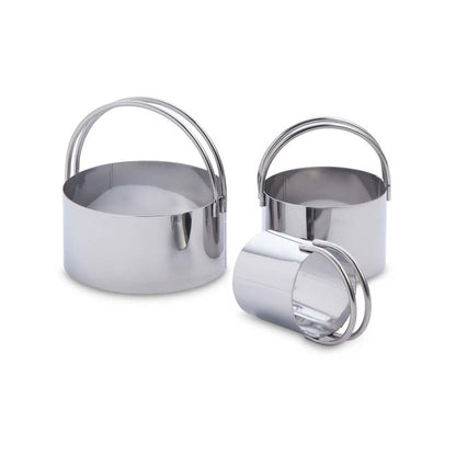 3 sizes of cookie cutters arranged on a white background