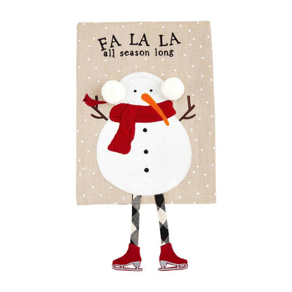 snowman christmas dangle leg towel displayed on a white background