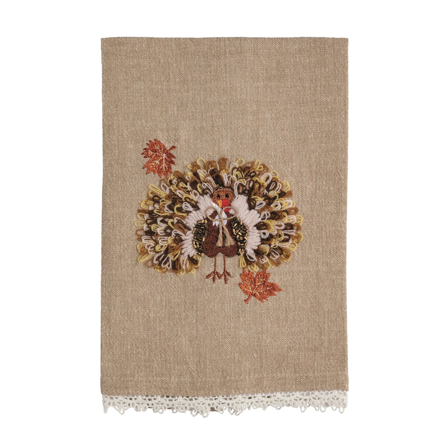 tea towel with a turkey design on a beige background