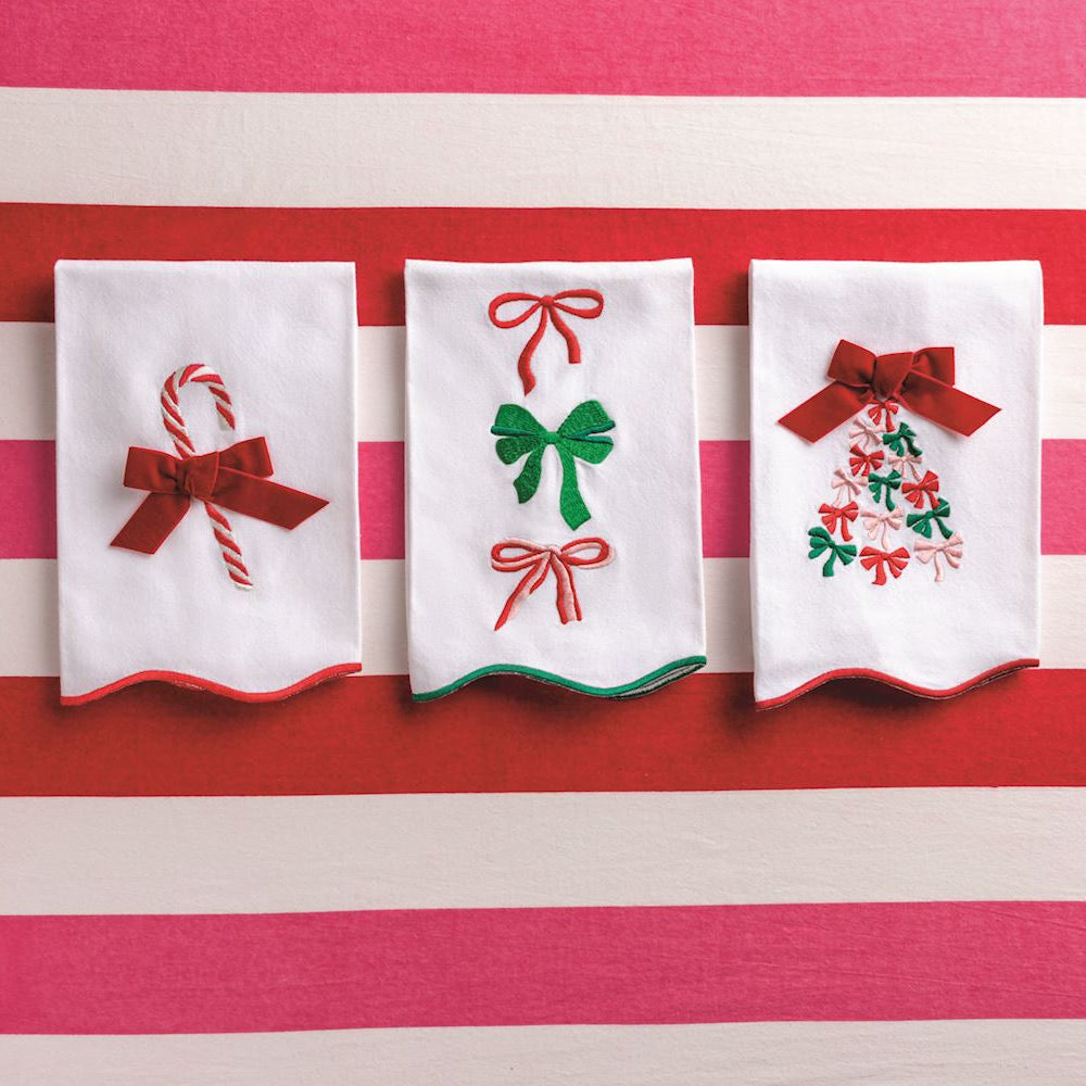 3 towels on a red and white striped backdrop