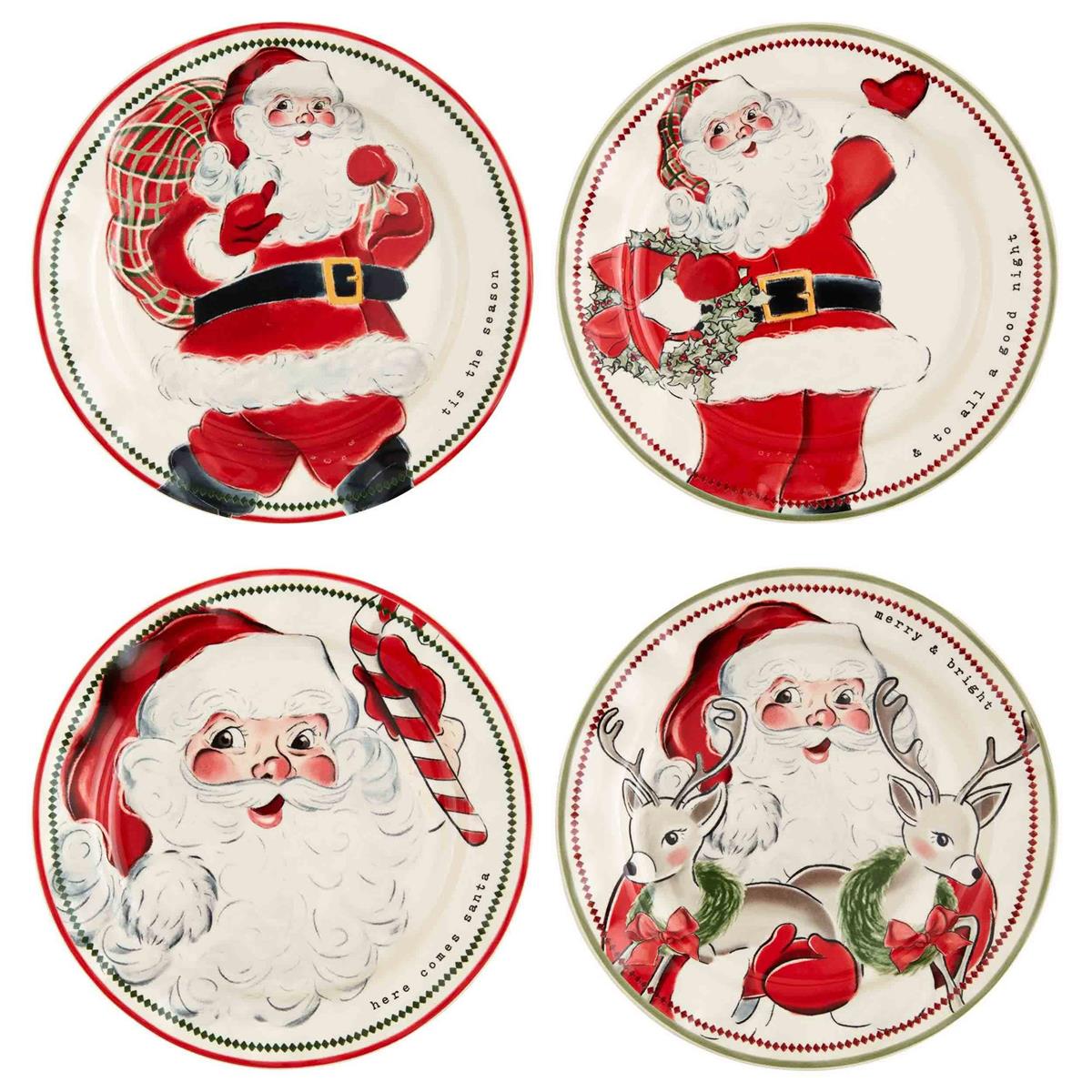 Block Father Christmas Santa Salad deals Dessert Plates Set of 7 Ceramic Holiday Vtg