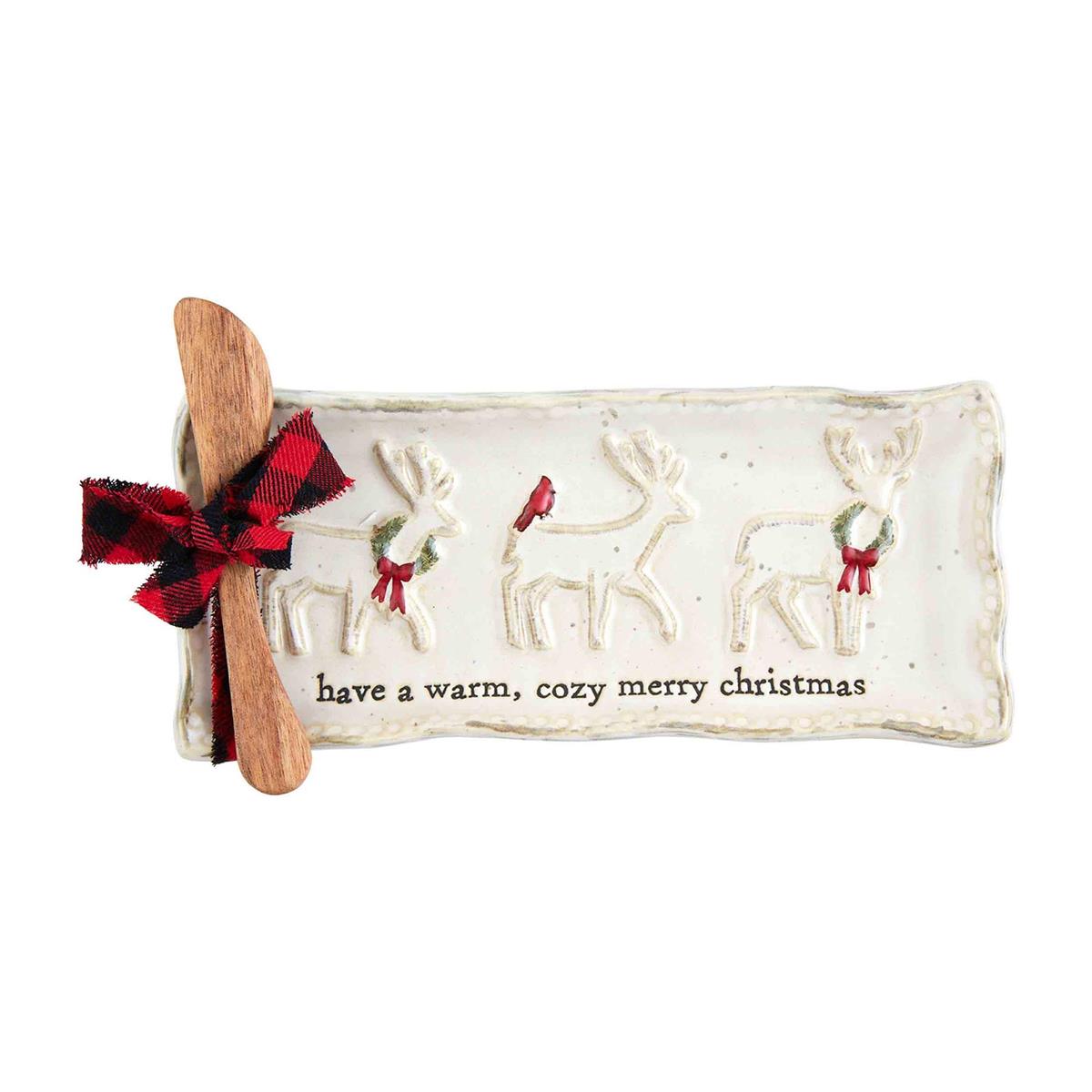 have a warm cozy merry christmas lodge everything tray set displayed against a white background