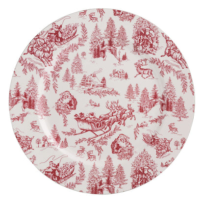 red and white toile charger