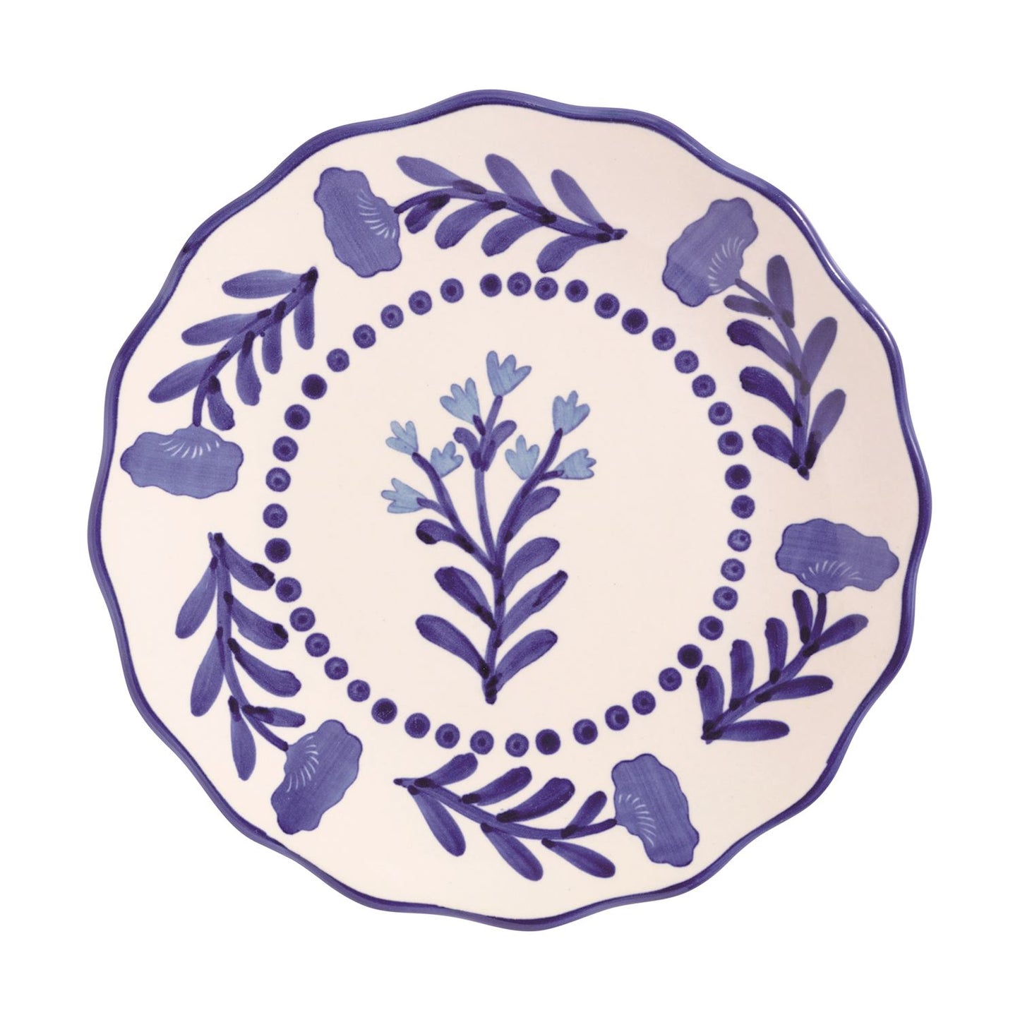 Decorative plate with blue floral patterns on a white background