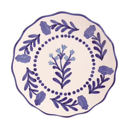 Decorative plate with blue floral patterns on a white background