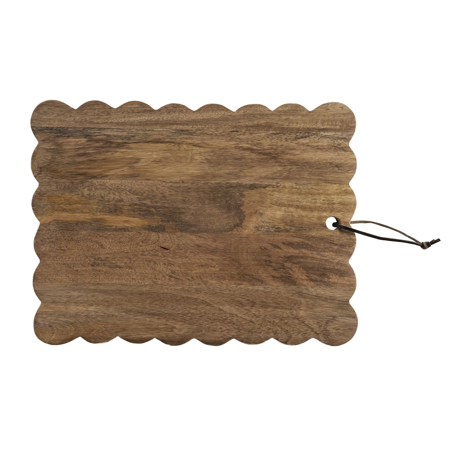 top view of wood scallop board shown on a white background