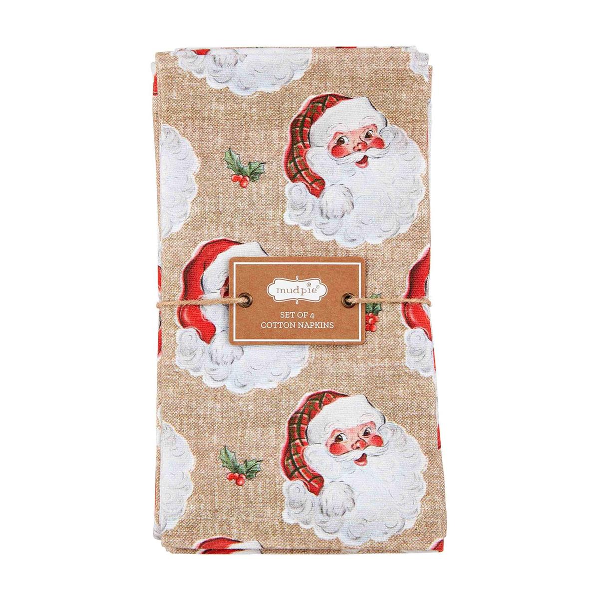 vintage santa napkin set folded and displayed against a white background