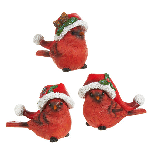  three cardinals with santa hats displayed against a white background 