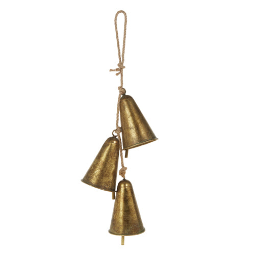 string of bells with three bells hanging against a white background
