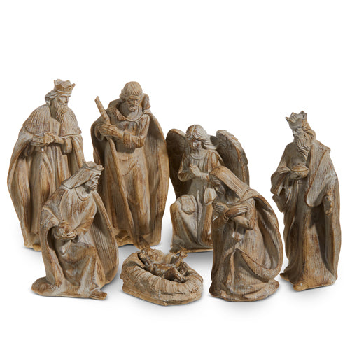 7 piece nativity set displayed against a white background