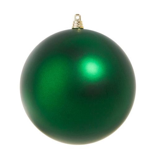 matte green ball ornament with a gold hoop against a white background