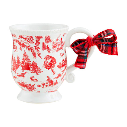 christmas toile mug with sleigh pattern.