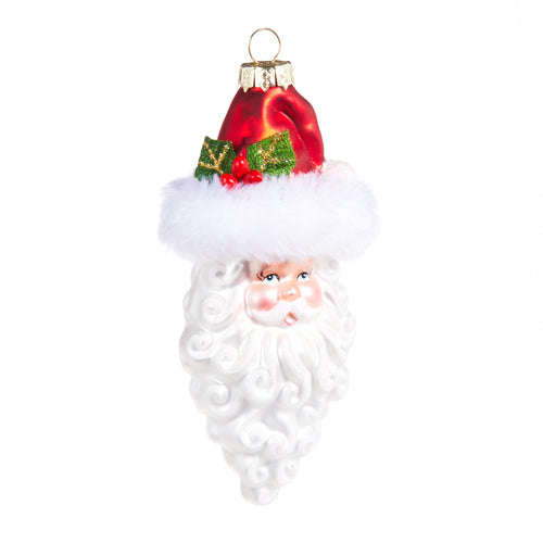 glass santa face ornament on a white background.