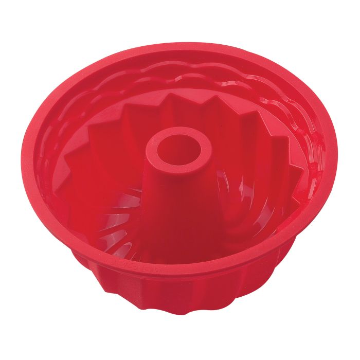 interior view of red Silicone Fluted Cake Pan