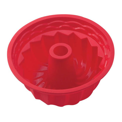 interior view of red Silicone Fluted Cake Pan