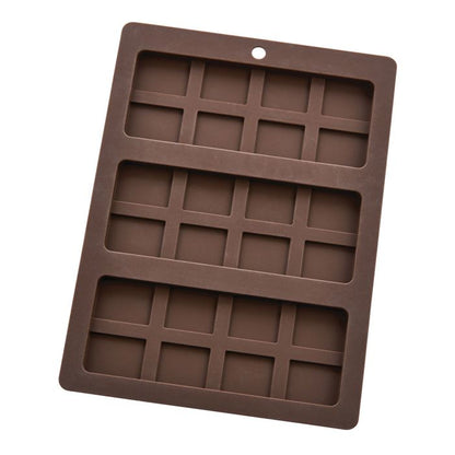 Brown silicone Chocolate Bar Mold with grid pattern on a white background