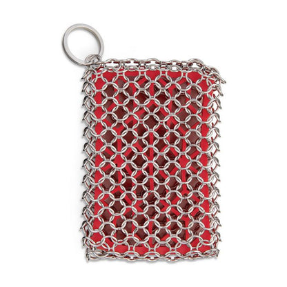 Chainmail Cast Iron Scrubber on a white background.
