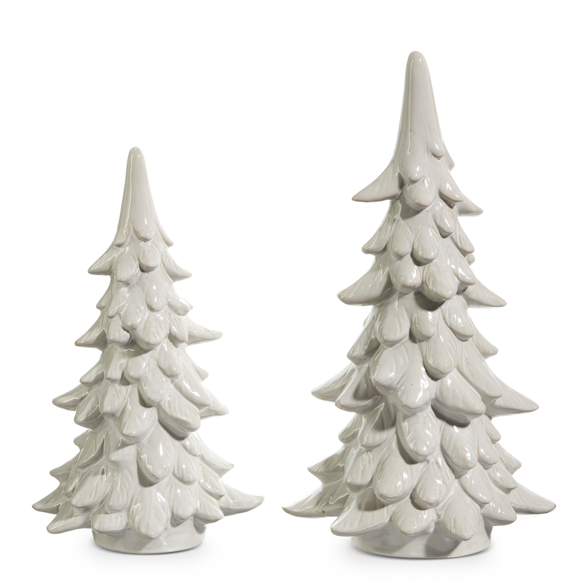 2 sizes of white ceramic trees.