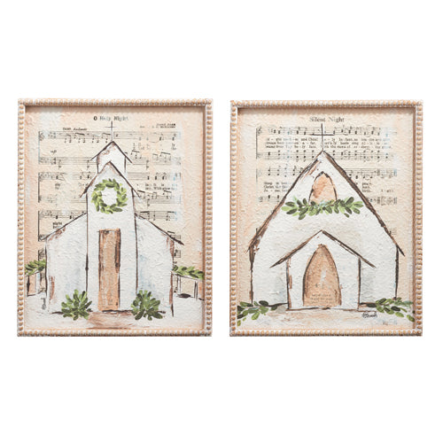 2 styles of christmas sheet music art on a white backgorund.