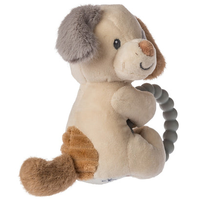 side view of the Puppy Teether Rattle displayed against a white background