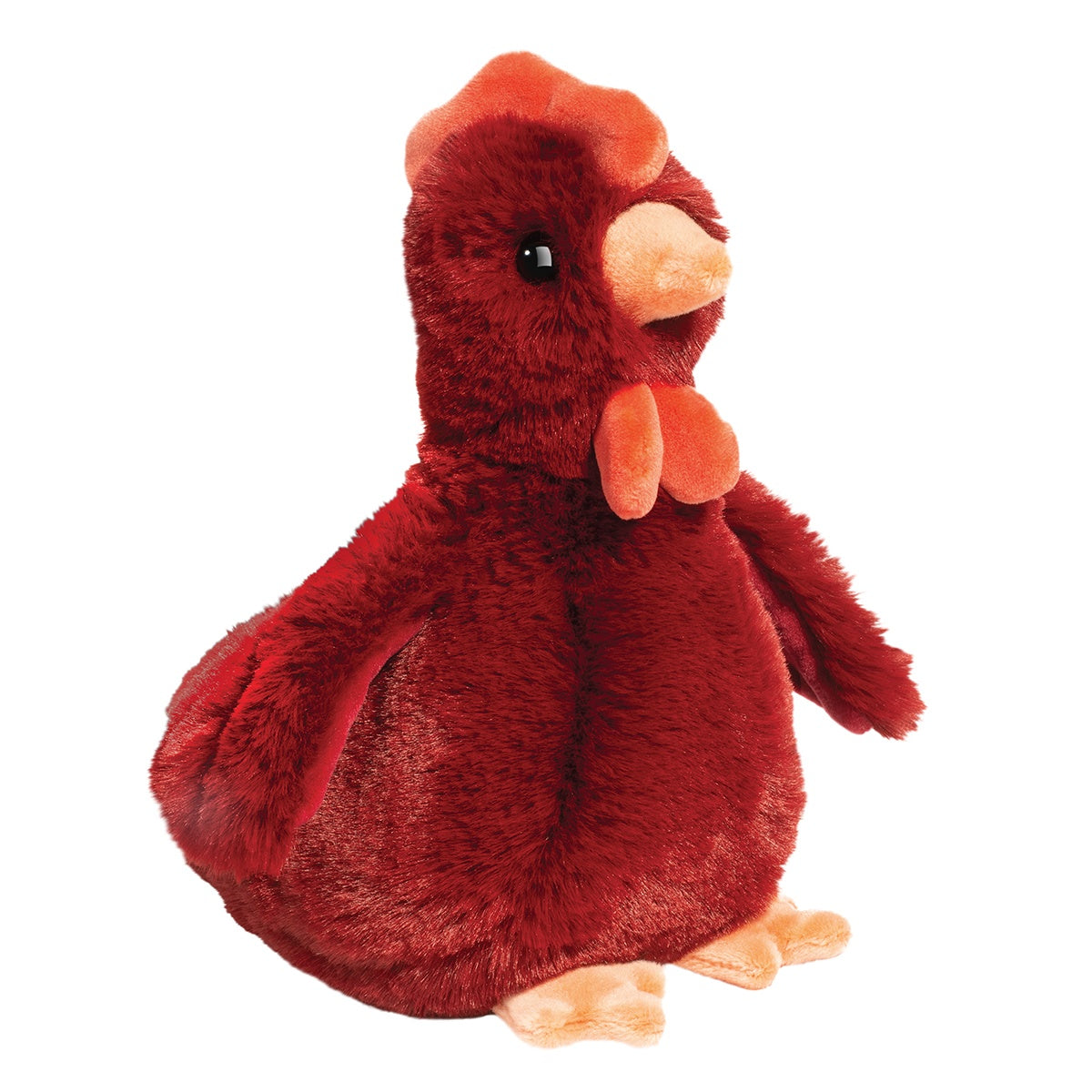 angled front view of rhodie the soft red chicken