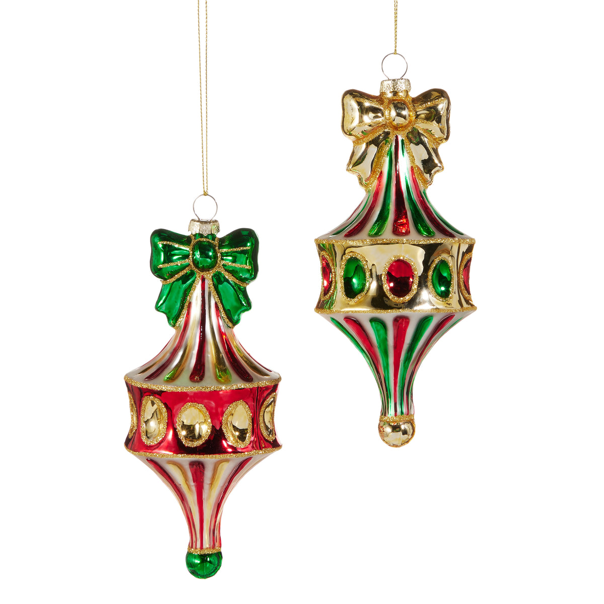 2 Red and Green Fairground Finial Ornament on a white background
