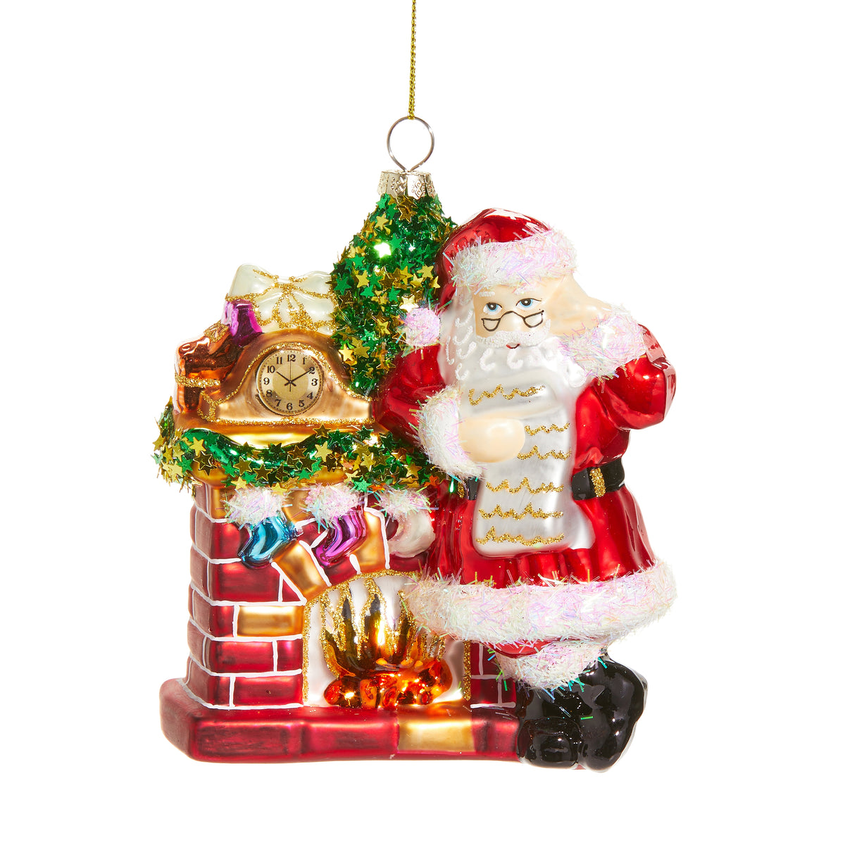 Santa with Fireplace Ornament on a white background