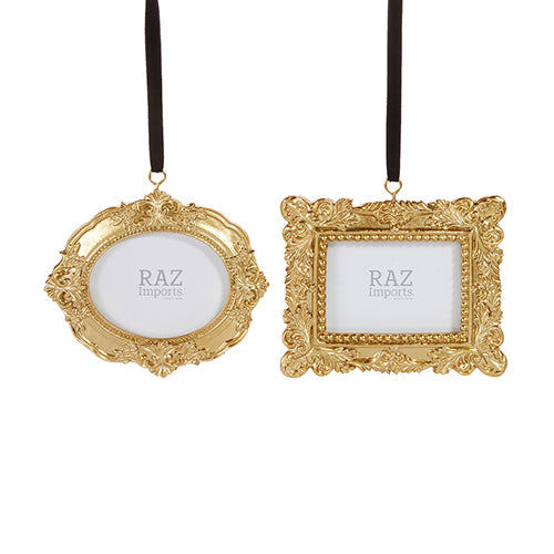 vintage photo frame Ornaments hung on black ribbons