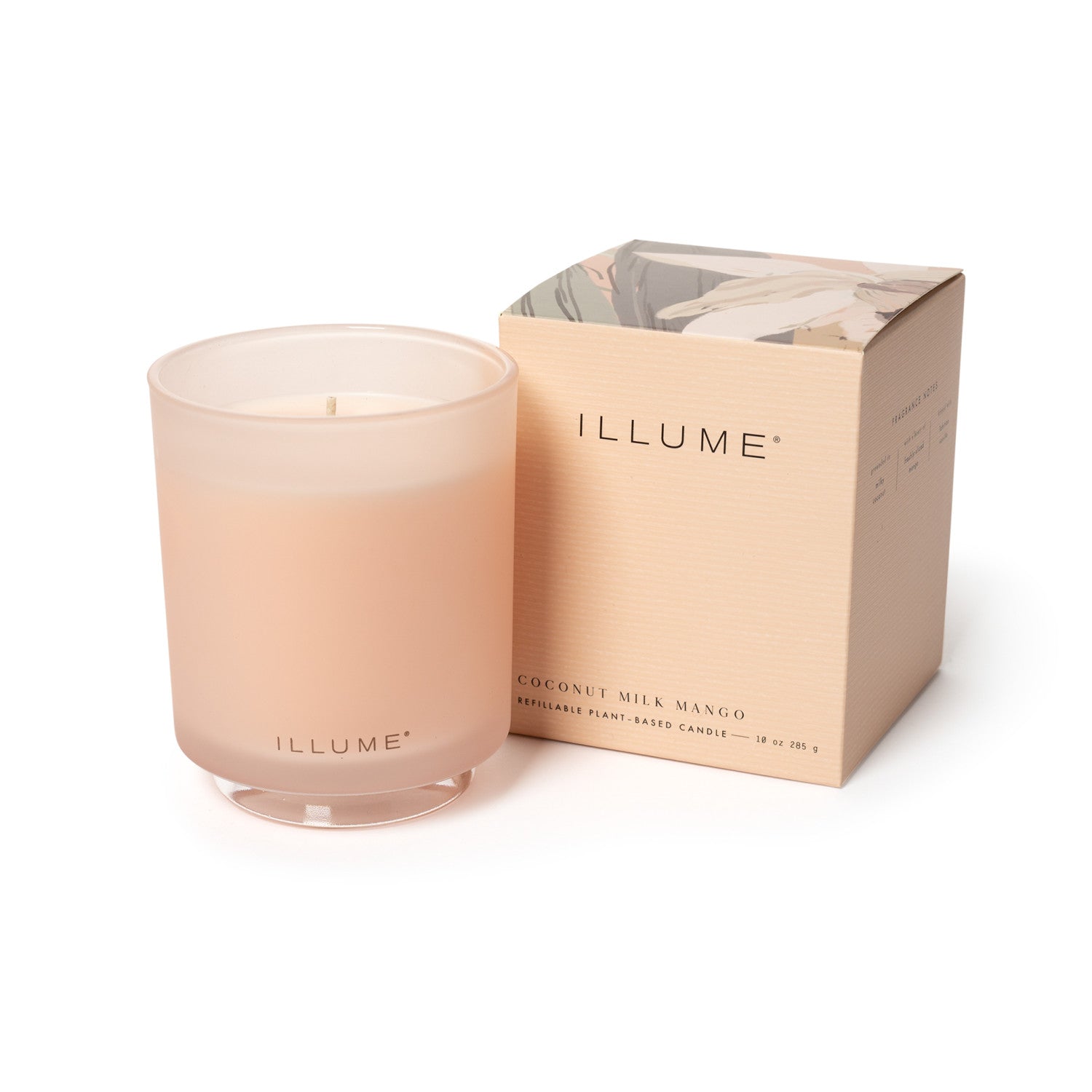 Coconut Milk Mango Glass Candle next to its box