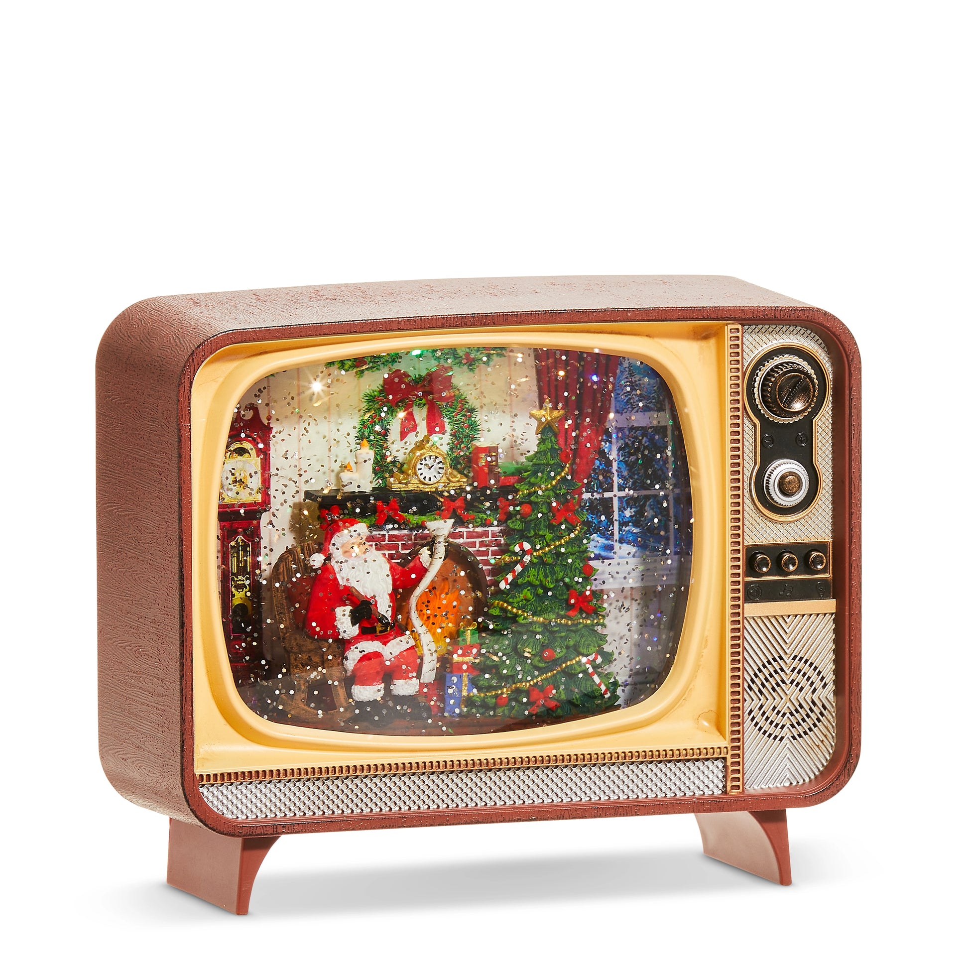 fireplace santa musical lighted water tv shown on a white background